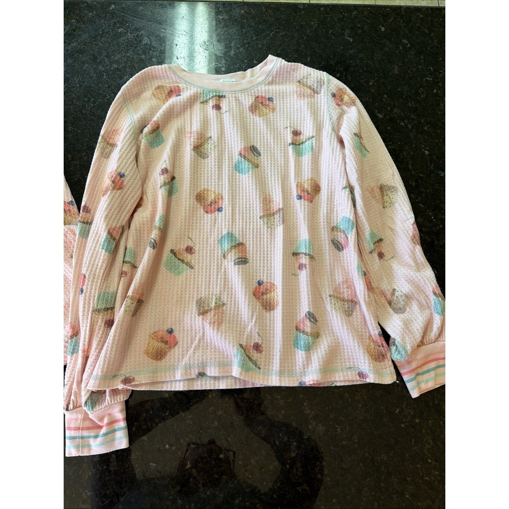 PJ Salvage Cupcake Pajamas Set PJs Waffle‎ Knit Thermal Sz Sm Jogger Style - Picture 2 of 10